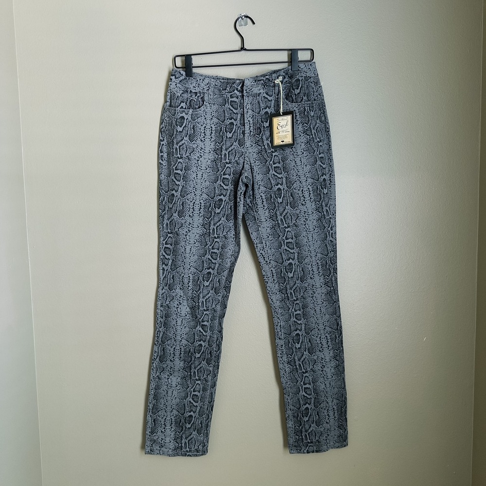 Earl Jean Women's Size 10 Gray Black Snakeskin Print Straight Leg Pants NWT